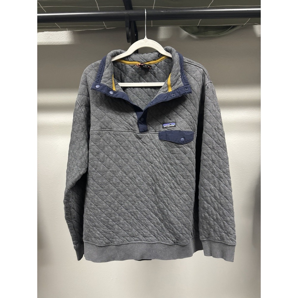 Patagonia Mens Gray Quilted Pullover Sweatshirt Snap Button Fleece 2XL